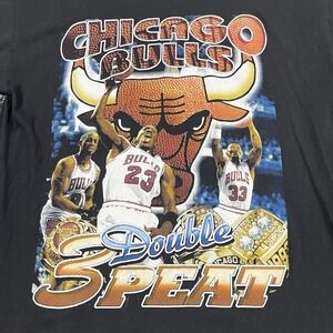 VTG Chicago Bulls Double 3 Peat T-Shirt  XXL Black Jordan Rodman Pippen NBA 90s